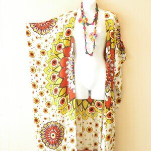 CD636 Paisley Batik Plus Open Kaftan Open Cover Up Maxi Cardigan fit up to 5X